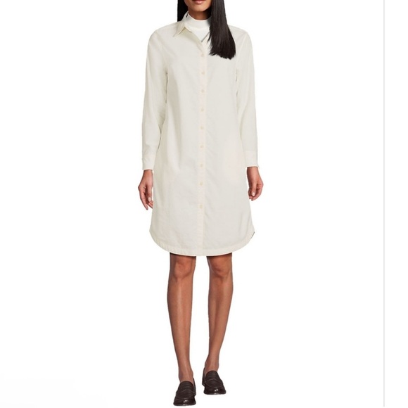 Lands End White Corduroy Shirt Dress Button Small 6 8 Pockets Coastal Preppy - Picture 1 of 12